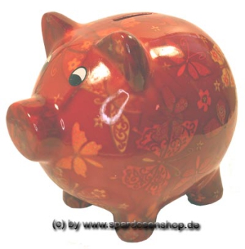 Sparschwein Dekor Schmetterling dunkelrot Keramik Sonderverkauf 124d A